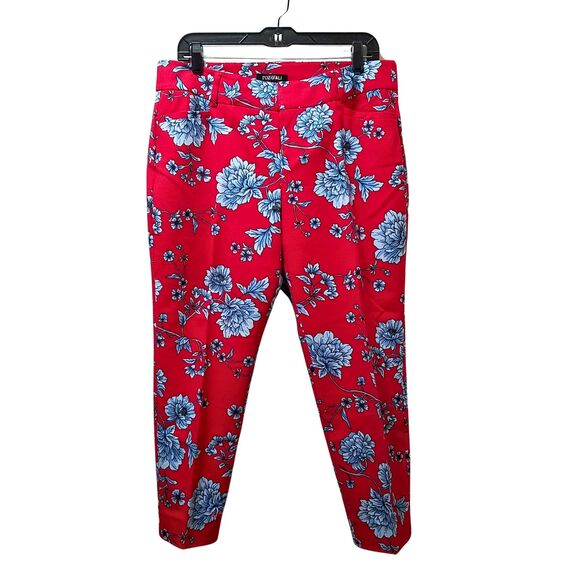 Roz & Ali Pants - Roz & Ali Ankle Pants Women’s 12 Petite Red Floral Stretch 33x25